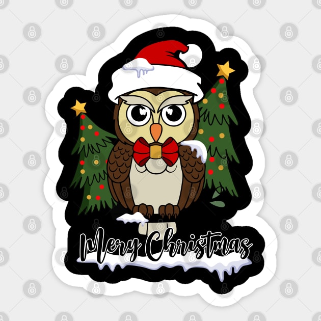 Cute Owl Santa Hat Christmas Tree Xmas Gift Sticker by BadDesignCo